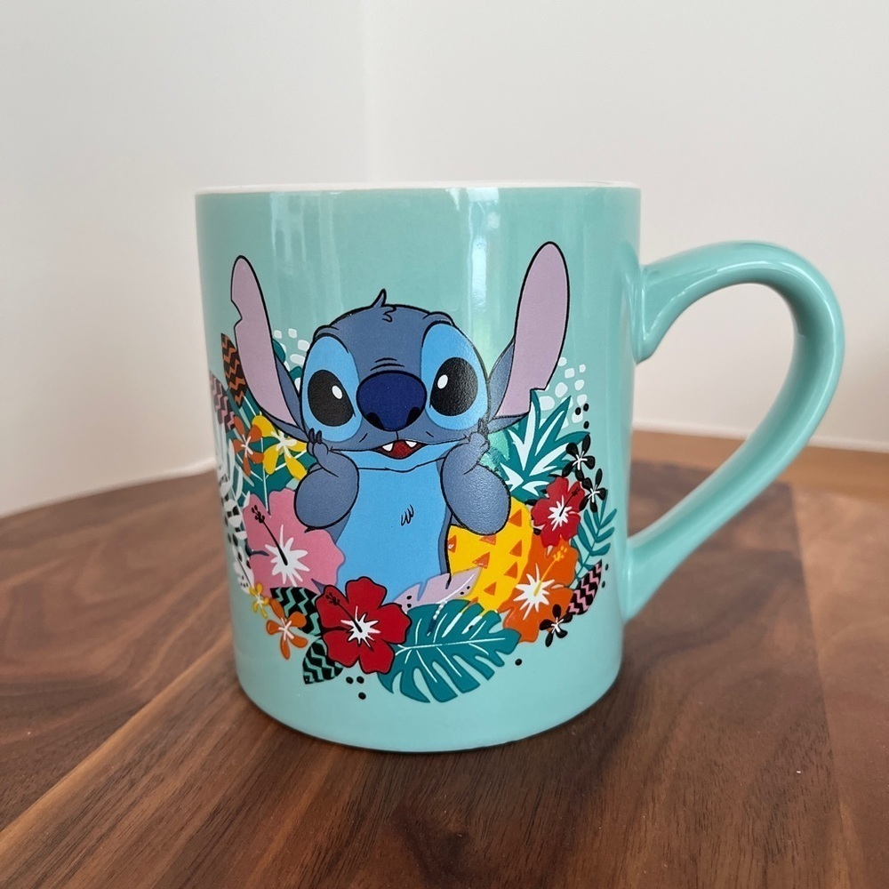 DISNEY Stitch Floral Mug "Weird But Cute" Spell Out Coffee Tea Collectible